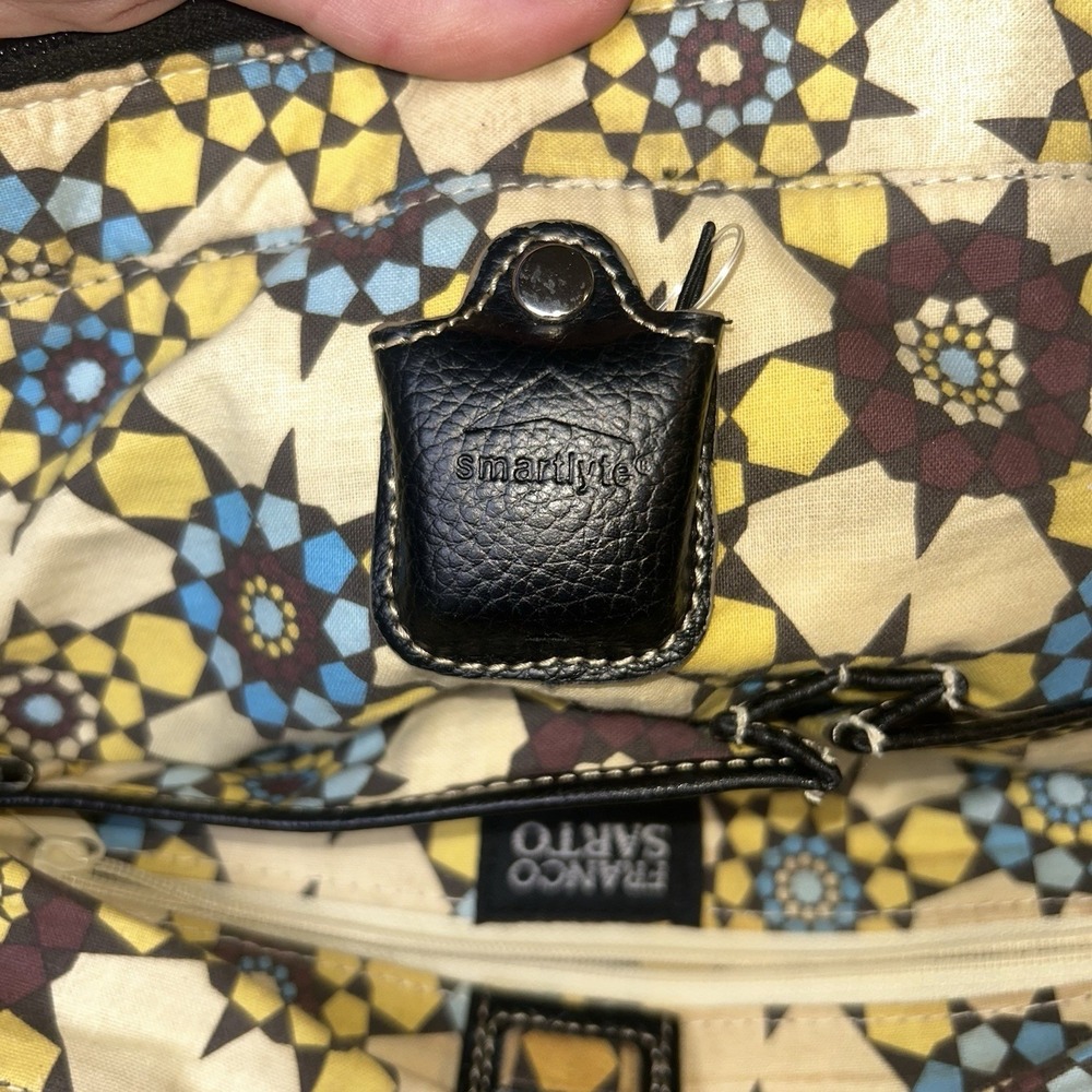 Franco Sarto Black Nylon‎ Satchel Handbag Silver Hardware Geometric Lining - Picture 10 of 10